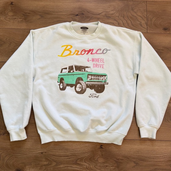 Ford Sweaters - Ford Bronco Oversized Sweatshirt Small Mint Green 4-Wheel Drive Graphic Pullover